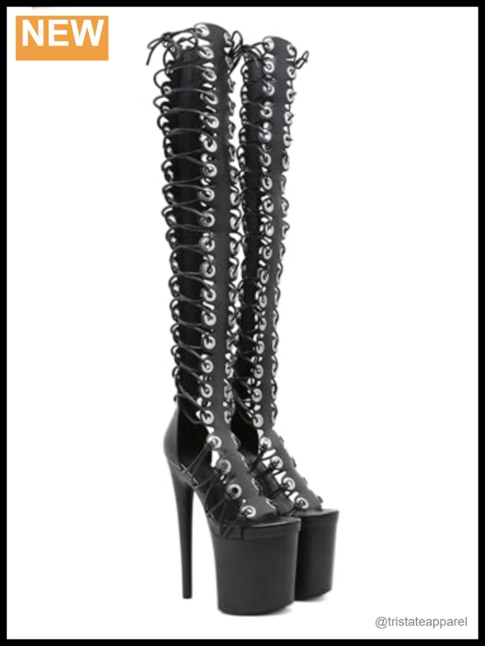 Faux Leather Lace Up Thigh High Platform Stiletto Sandals Peep Toe